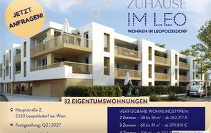 Wohnen Wohnung Zuhause IM LEO | Exklusive 2 Zimmer Gartenwohnung mit Terrasse | Tiefgarage im Gebäude | Hauptstraße | Frühjahr 2027 - Top 7 2333 Leopoldsdorf