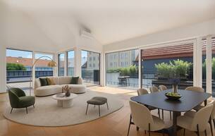 Wohnen Wohnung Außergewöhnliche DG-Maisonette mit 2 Terrassen beim Naschmarkt mit Garage im Haus 1040 Wien