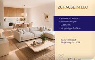 Wohnen Wohnung Zuhause IM LEO | Tolle 4 Zimmer Gartenwohnung mit Terrasse | 2 Bäder | 2 Abstellräume | Tiefgarage im Gebäude | Hauptstraße | Sommer 2029 - Top 1 2333 Leopoldsdorf